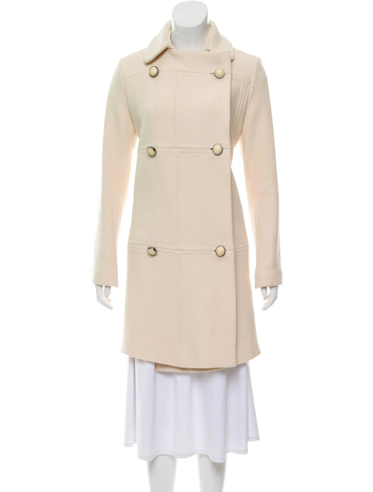 Paul & Joe Double Breasted Knee Length Coat in Beige