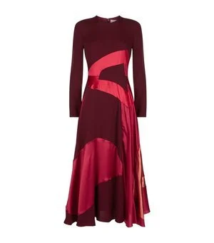 Roksanda Keanu Long Sleeve Paneled Midi Dress in Burgundy