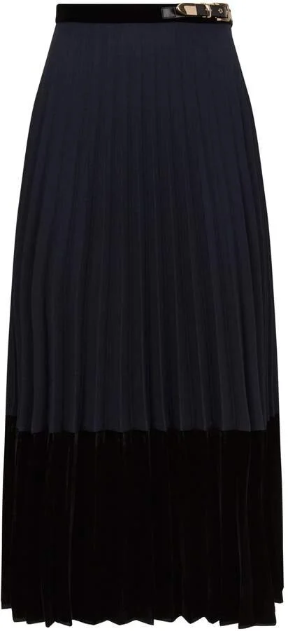 Sandro Velvet-panel Pleated Woven Skirt