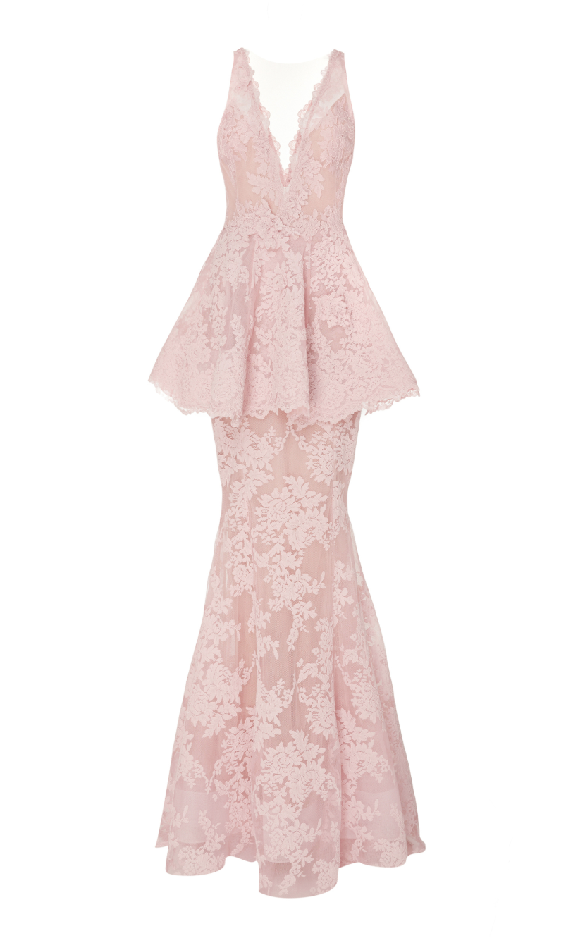 marchesa pink lace dress Mirrored Lace Floral Midi Dress