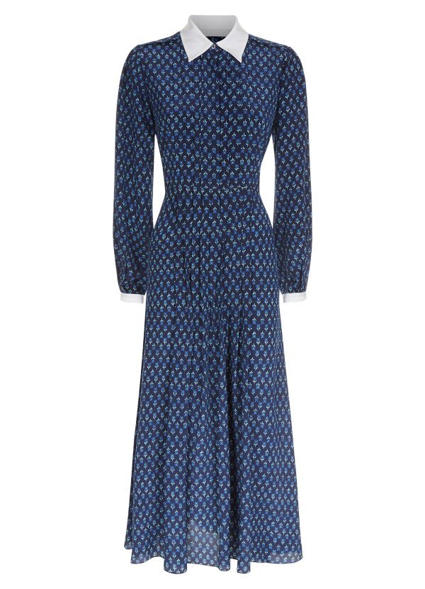 Beulah London Shalini Micro Geo Floral Shirt Dress in Blue — UFO No More