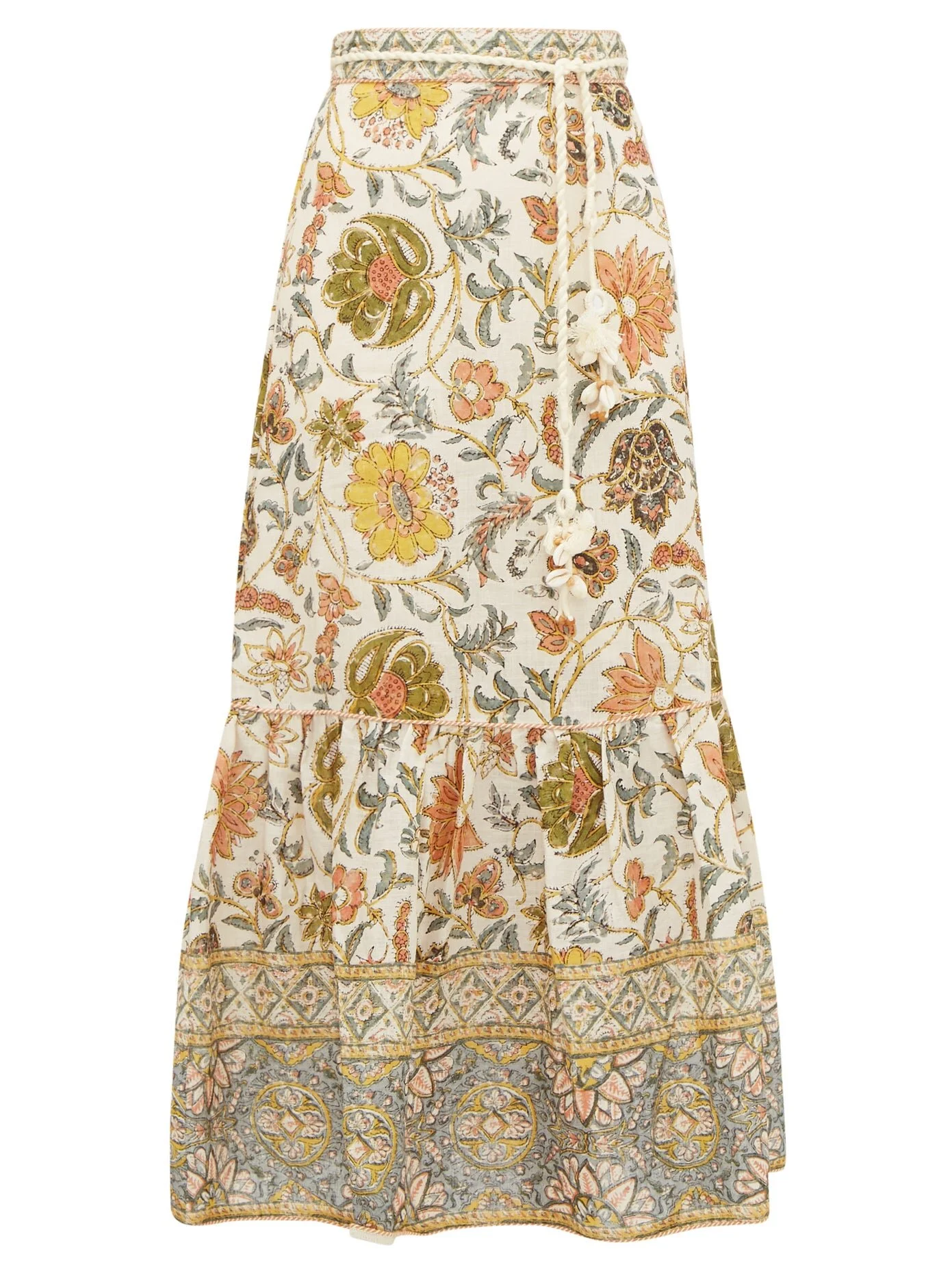 Zimmermann Edie Floral Linen Midi Skirt