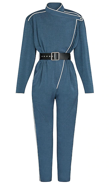 blue belted jumpsuit