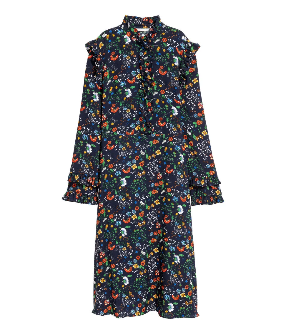 H&M Frill-Trimmed Floral Print Dress