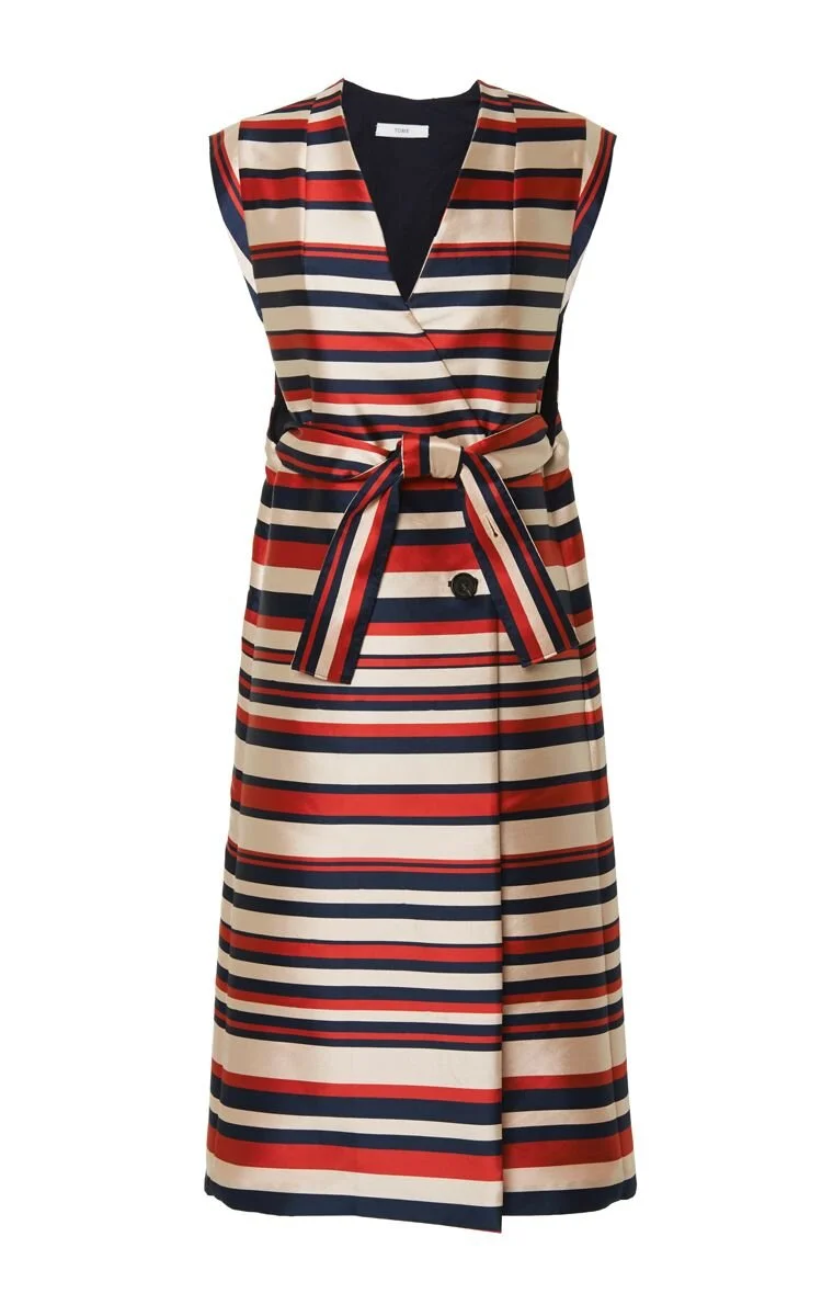 Tome Satin Striped Sleeveless Trench Coat