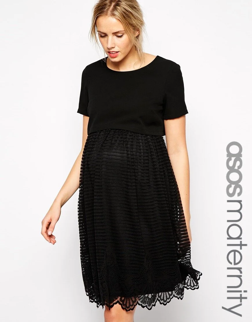 ASOS Black Exclusive Shell Top Dress With Stripe Lace Skirt