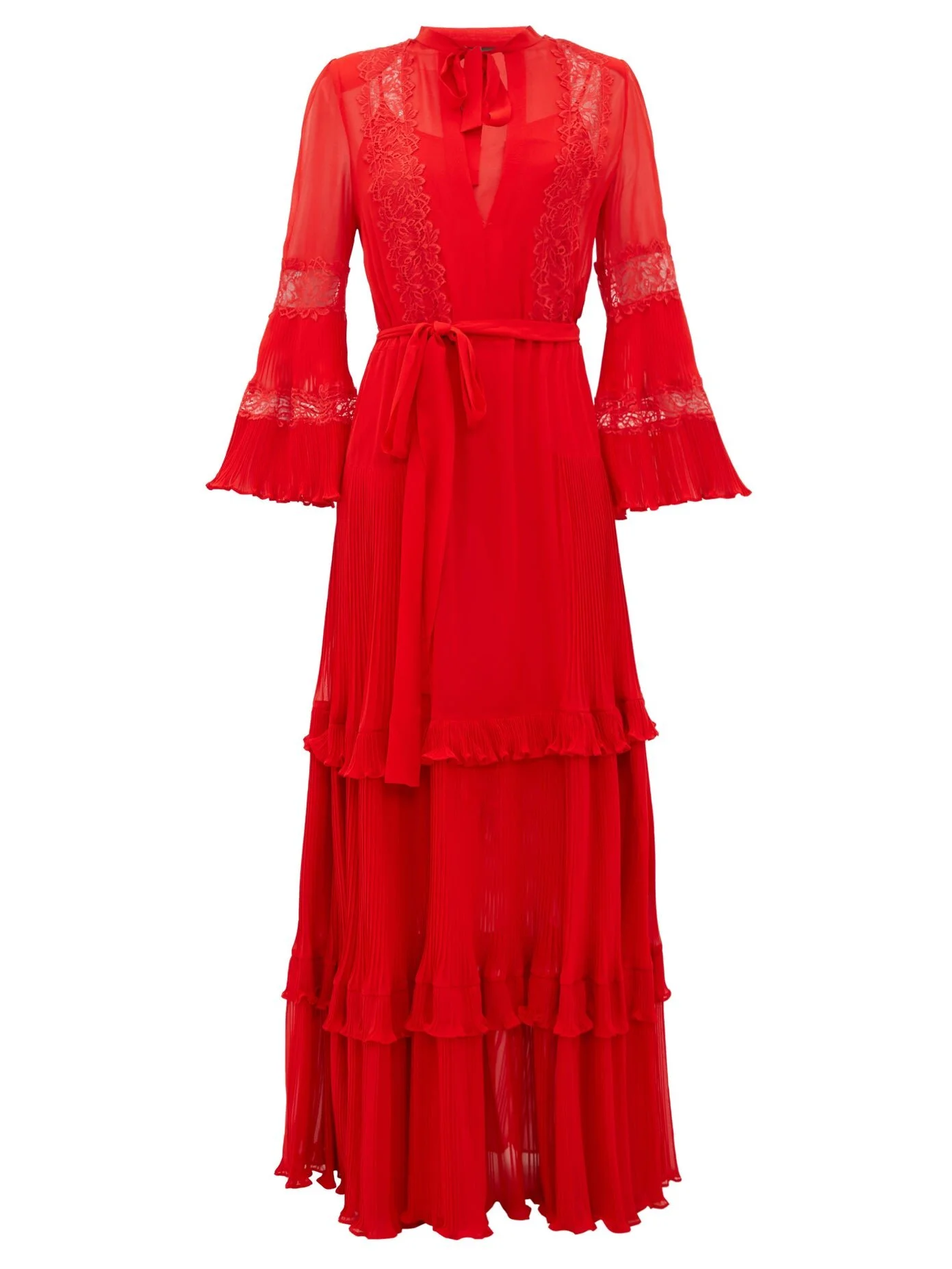 Dundas Chantilly-Lace Insert Midi Dress in Red