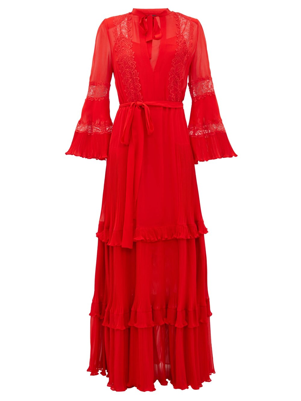 Dundas Chantilly-Lace Insert Midi Dress in Red — UFO No More