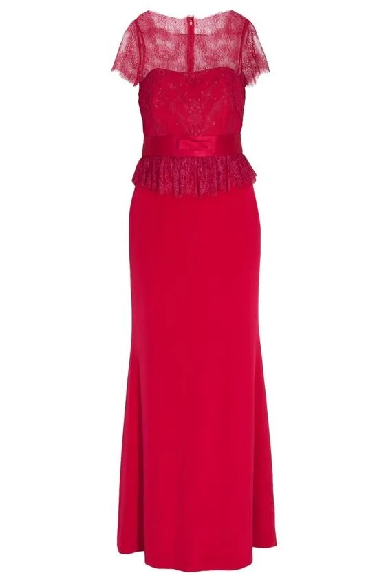 Marchesa Bateau Lace Crepe Gown