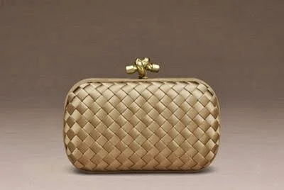 Bottega Veneta Intrecciato Knot Clutch in Gold