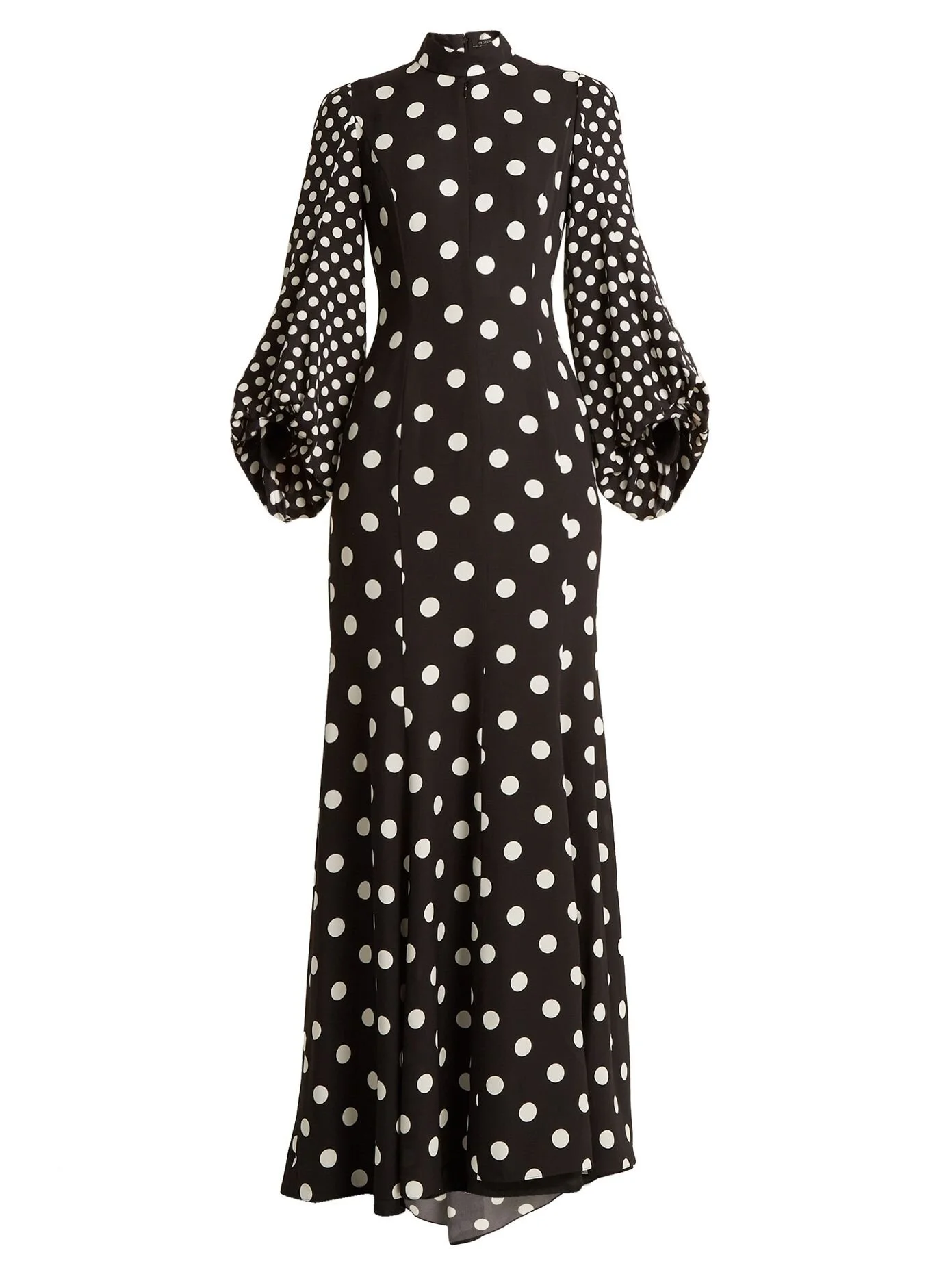 Andrew Gn Mock-Neck Blouson-Sleeve Polka Dot Gown