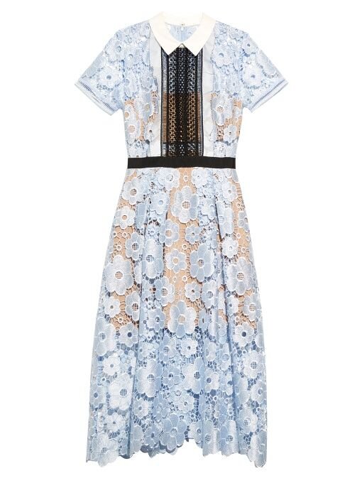 Self-Portrait Flower Garden Guipure Lace Dress in Light Blue