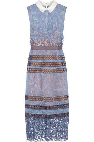 Self-Portrait Fantasia Techno Lace Dress in Blue