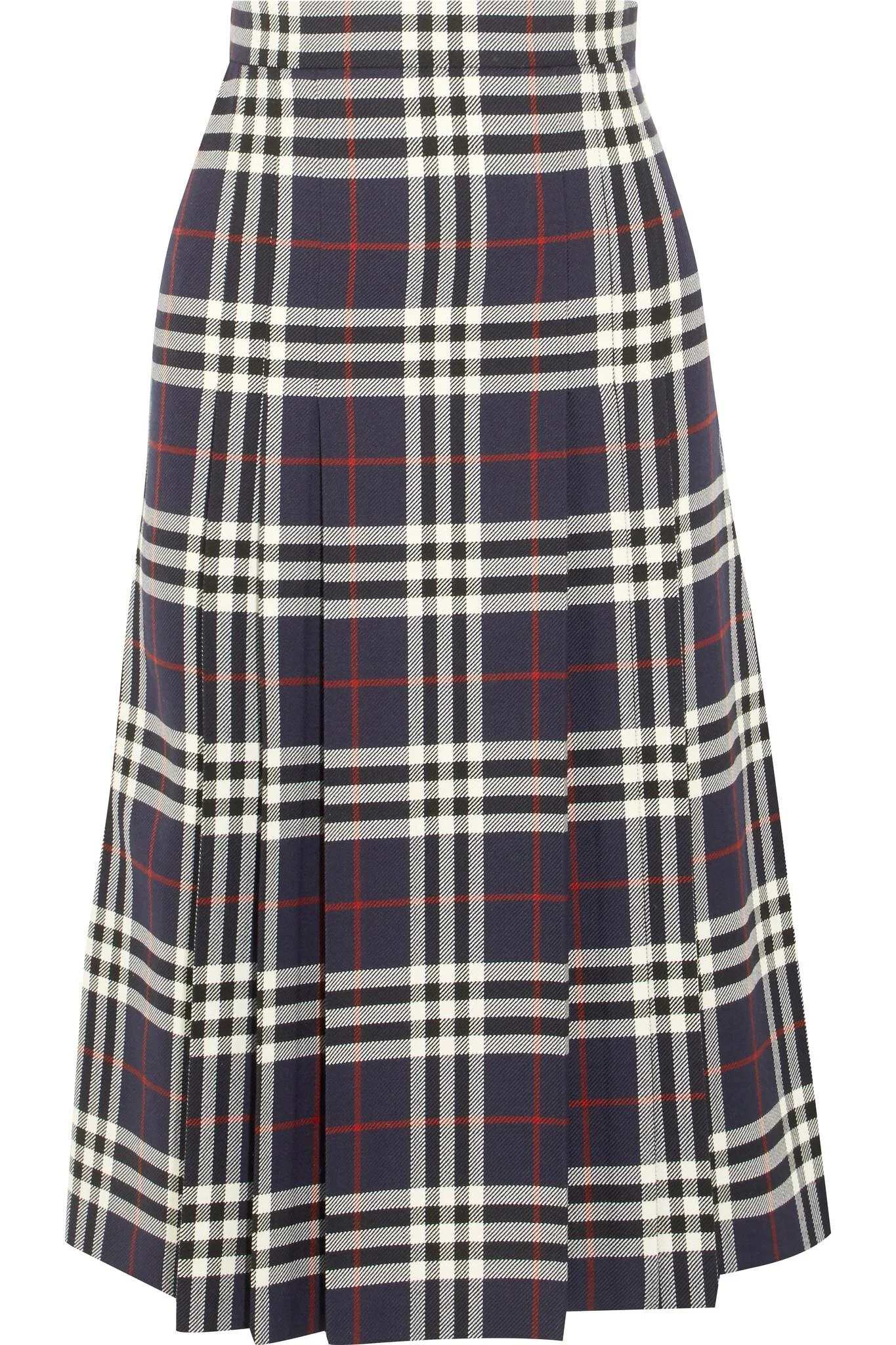 Burberry Pleated Checked Wool Midi Skirt