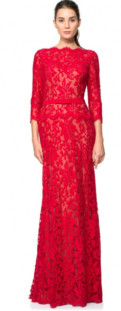 Tadashi Shoji Illusion Lace 3/4 Sleeve Gown in Red — UFO No More