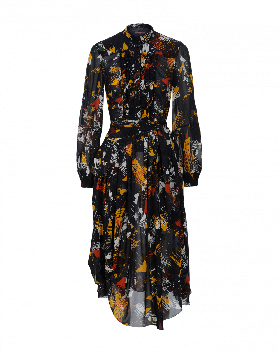 HIGH Brilliance Shirt-Waist Dress in Abstract Multi-Colour Print.png