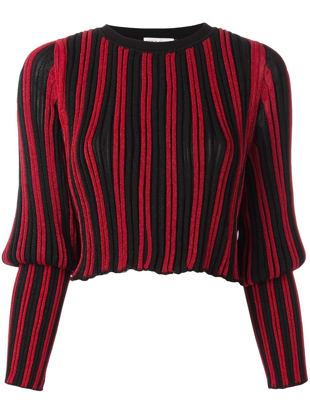 Sonia Rykiel Metallic Striped Stretch-Knit Top in Red.jpg