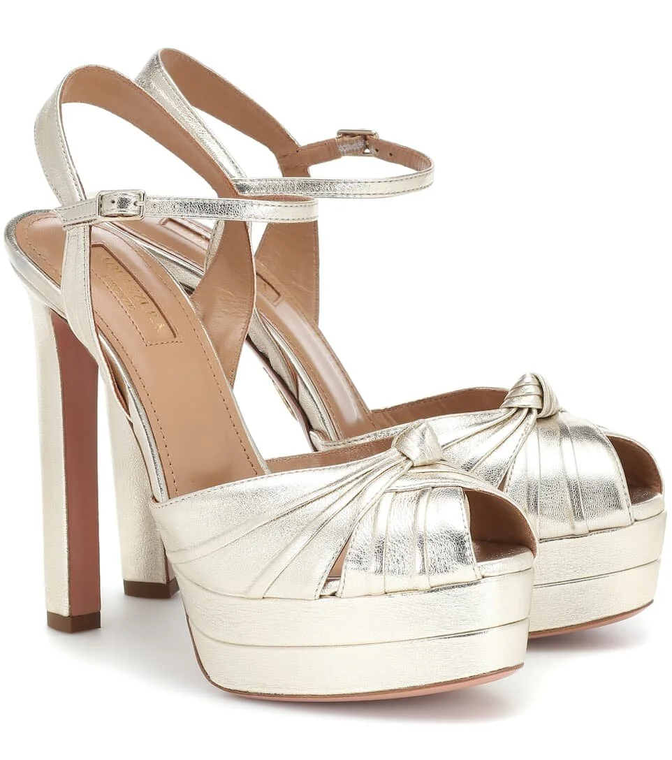 Aquazzura Evita 130 Plateau Sandals in Metallic