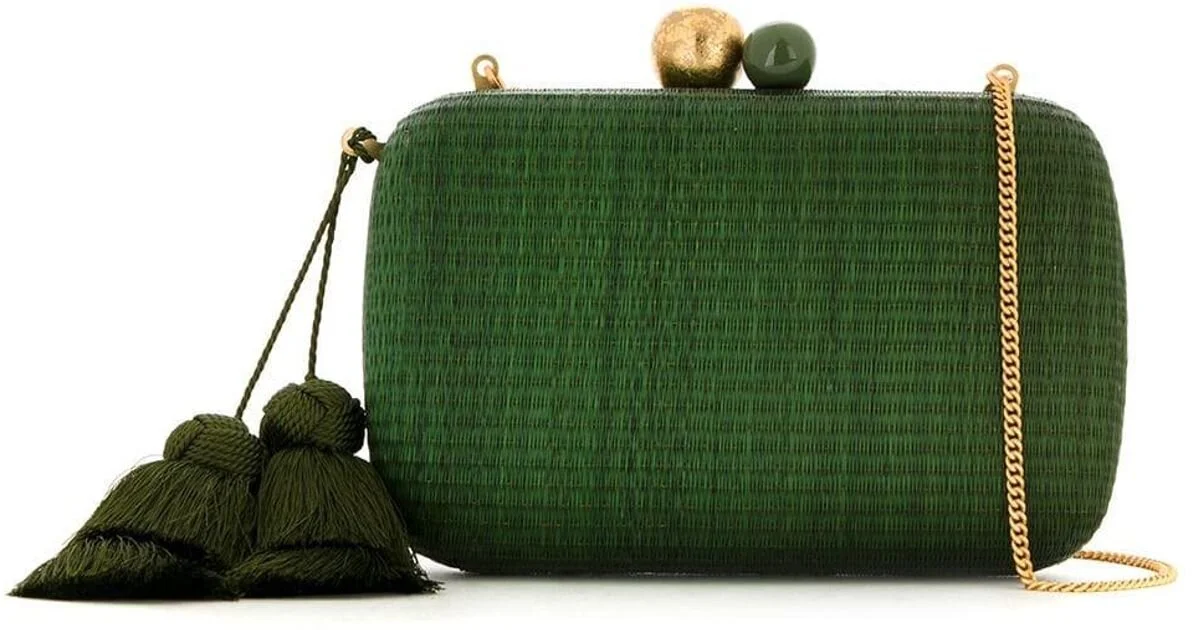 Isla Raffia Clutch in Green