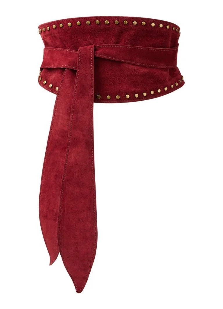 Ba&amp;Sh Cloe Studded Belt in Red Suede