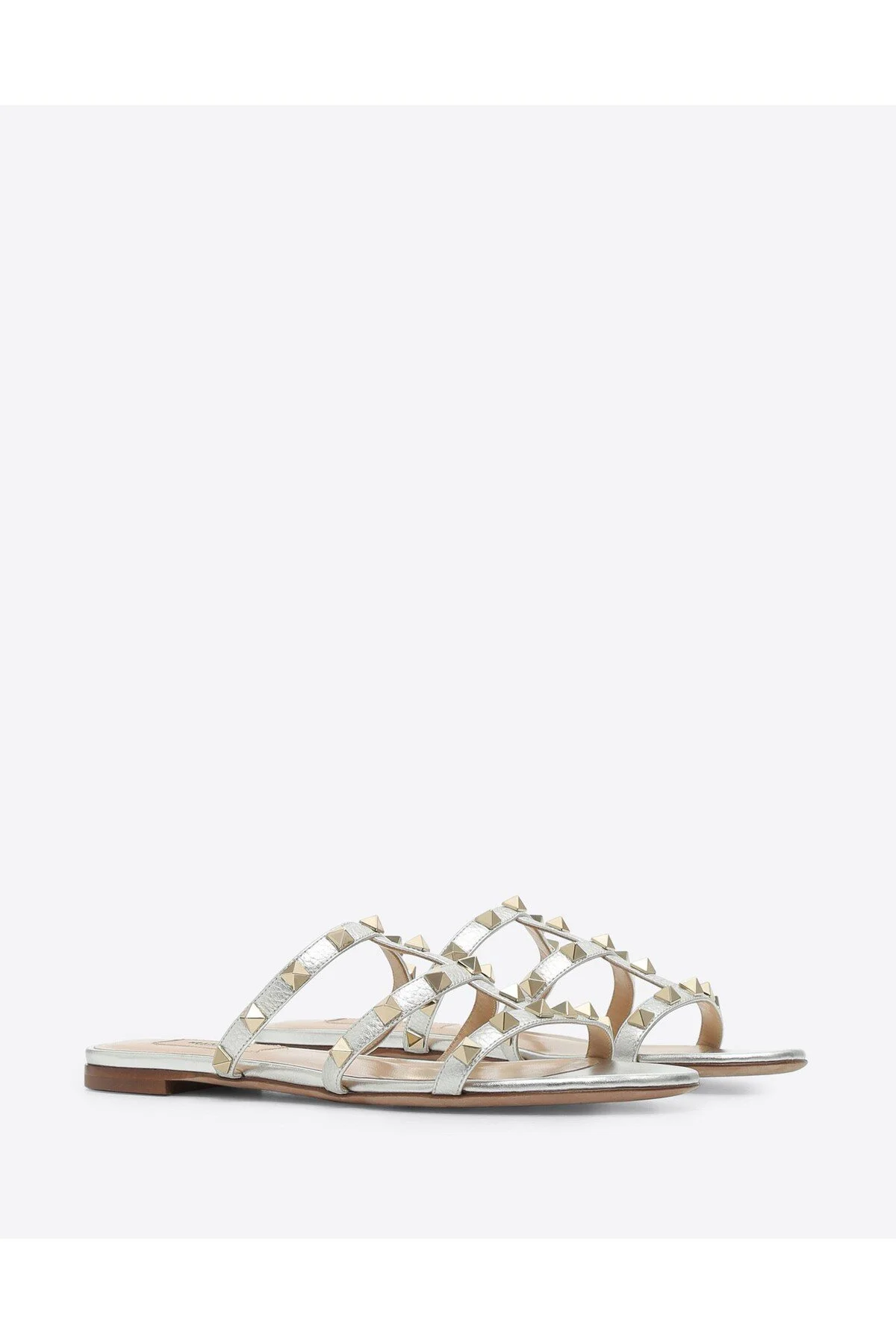 Valentino Garavani Rockstud Leather Slides in Silver â UFO No More
