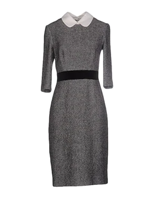grey collar dress Gray Wool Midi Dress with Fit and Flare Silhouette and Contrast Collar
