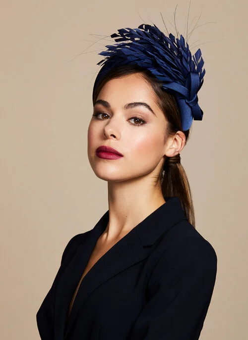 Juliette Botterill Silk Feather Bow Band in Navy