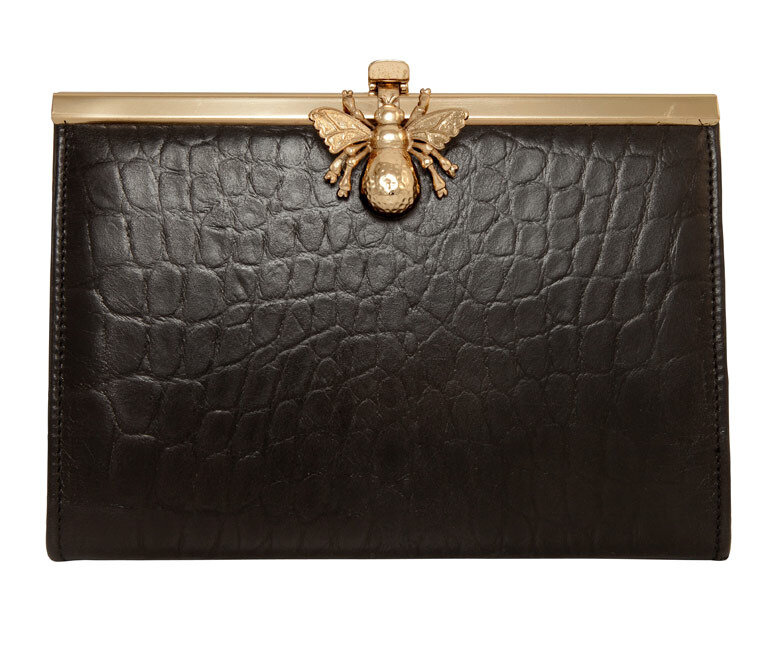 Wilbur & Gussie Coco Clutch in Black Leather with Bee Clasp.jpg
