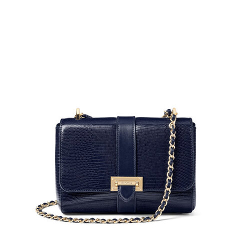 Aspinal of London Lottie Bag with Top Handle in Midnight Blue Silk ...