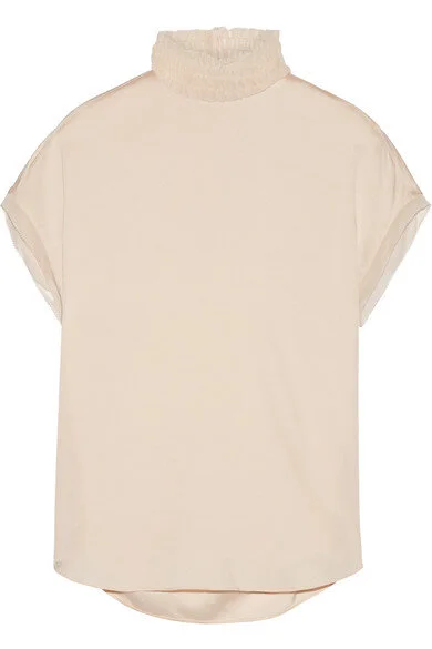 By Malene Birger Attimala Crepe de Chine-trimmed Satin Blouse