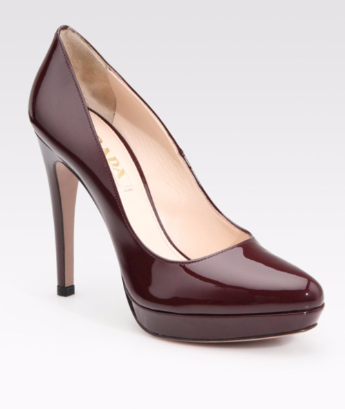 Prada Patent Leather Platform Pump in Burgundy