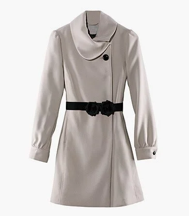 H&M Cream Coat with Floral Belt