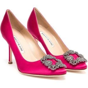 Manolo Blahnik Hangisi Satin Pump in Fuchsia