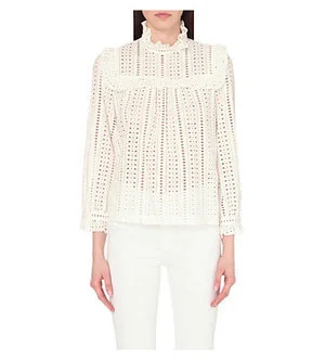 Claudie Pierlot Bird Ruffle Lace Top in White