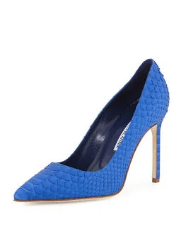 Manolo Blahnik BB Pointed Toe Pumps in Nude Python