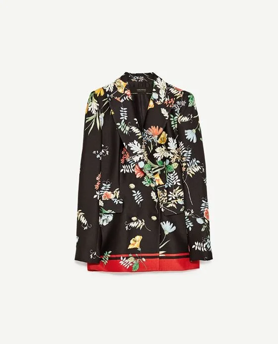 Zara Flowing Double Breasted Printed Blazer in Floral Print