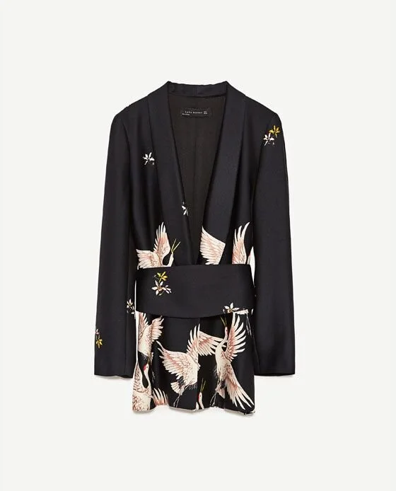 Zara Jacket with Sash Belt in Bird Print