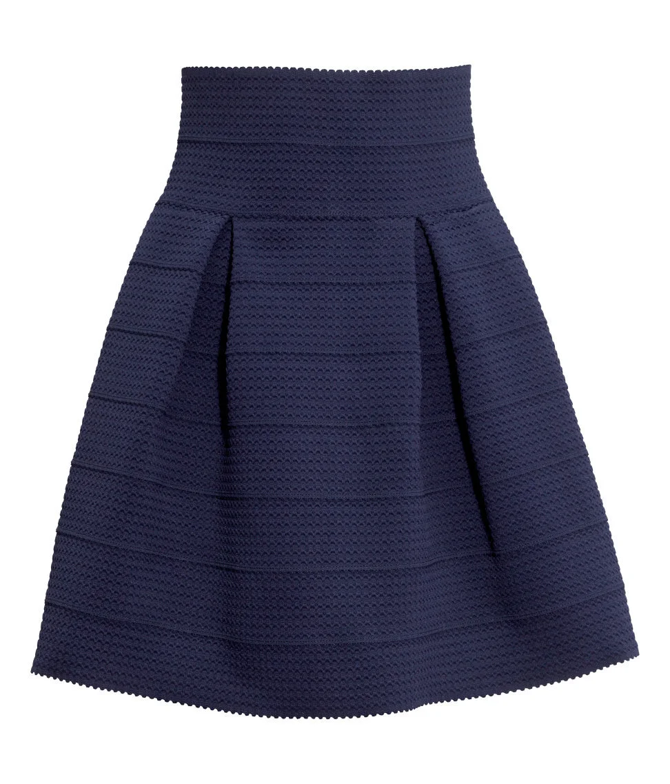H&amp;M Textured A-Line Skirt in Dark Blue