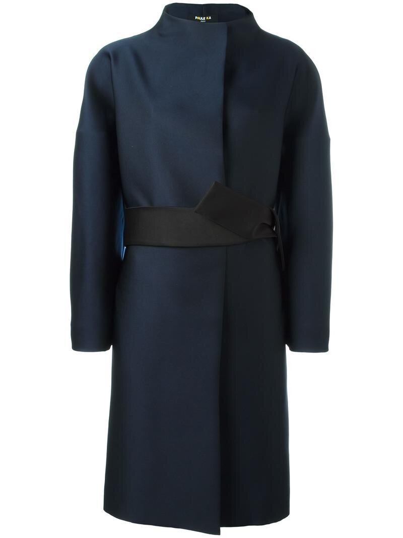 Paule Ka Funnel Neck Belted Coat in Navy.jpg