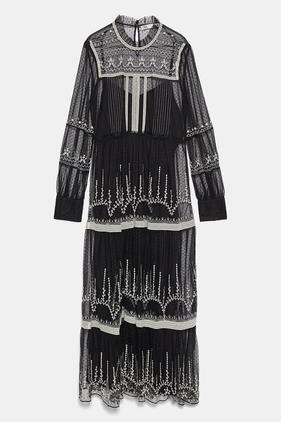 Zara Embroidered Tulle Midi Dress in ...