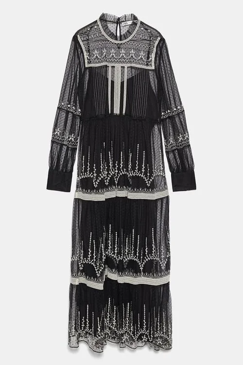 Zara Embroidered Tulle Midi Dress in Black UFO No More