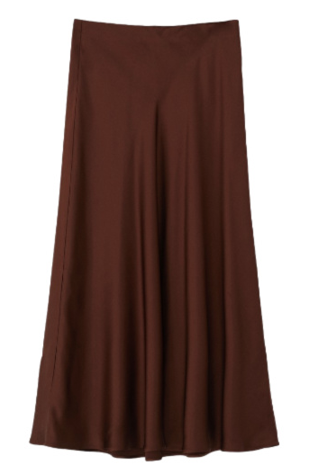Massimo Dutti Satin Midi Skirt in Brown