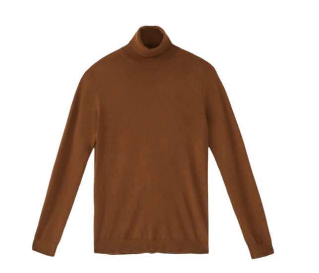 Massimo Dutti Plain Silk Wool Turtleneck in Brown