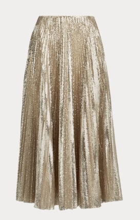 Ralph Lauren Trivelas Pleated Skirt in Gold