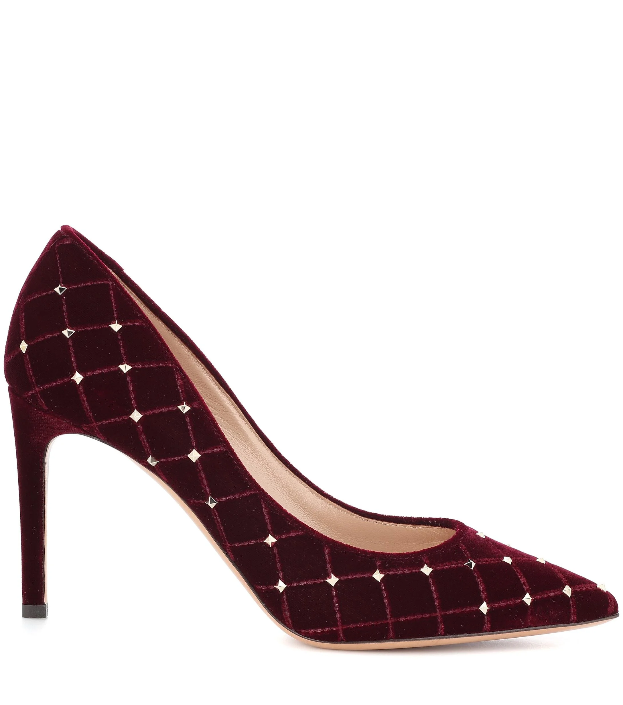 Valentino Rockstud Spike Point Toe Pumps in Burgundy Velvet