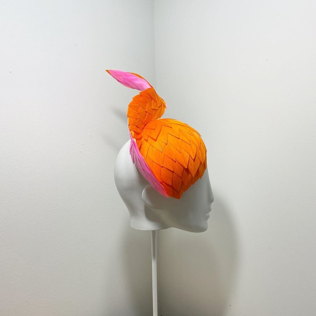 Millinery Jill Feather Flame Hat in Orange and Pink.jpg