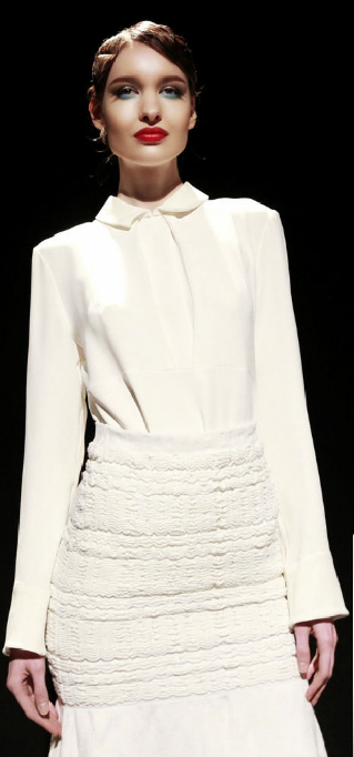 Nina Skarra Collarless Front Pleat Top in White
