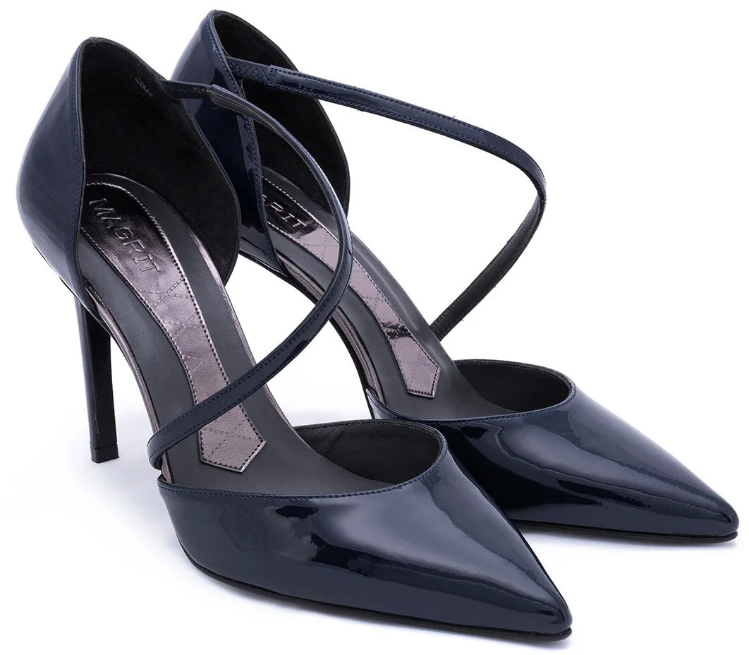 navy patent pumps