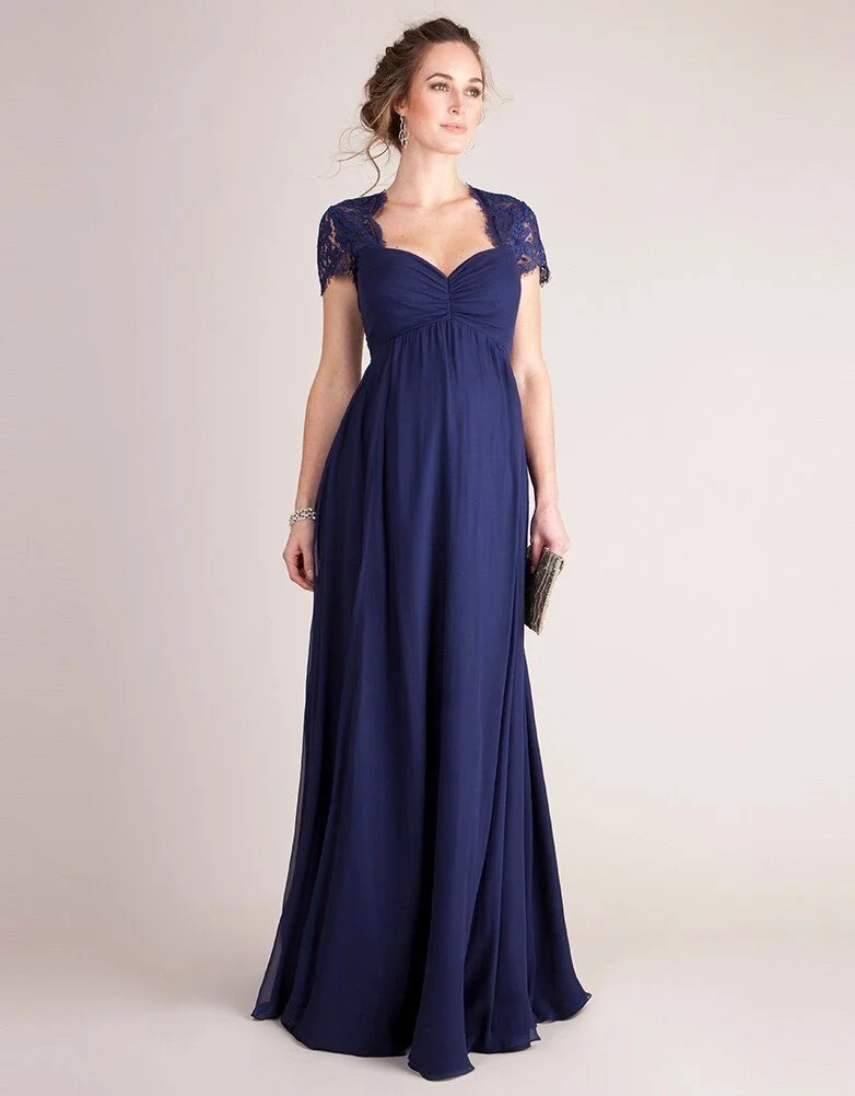 Seraphine Silk & Lace Maternity Evening Dress in Navy
