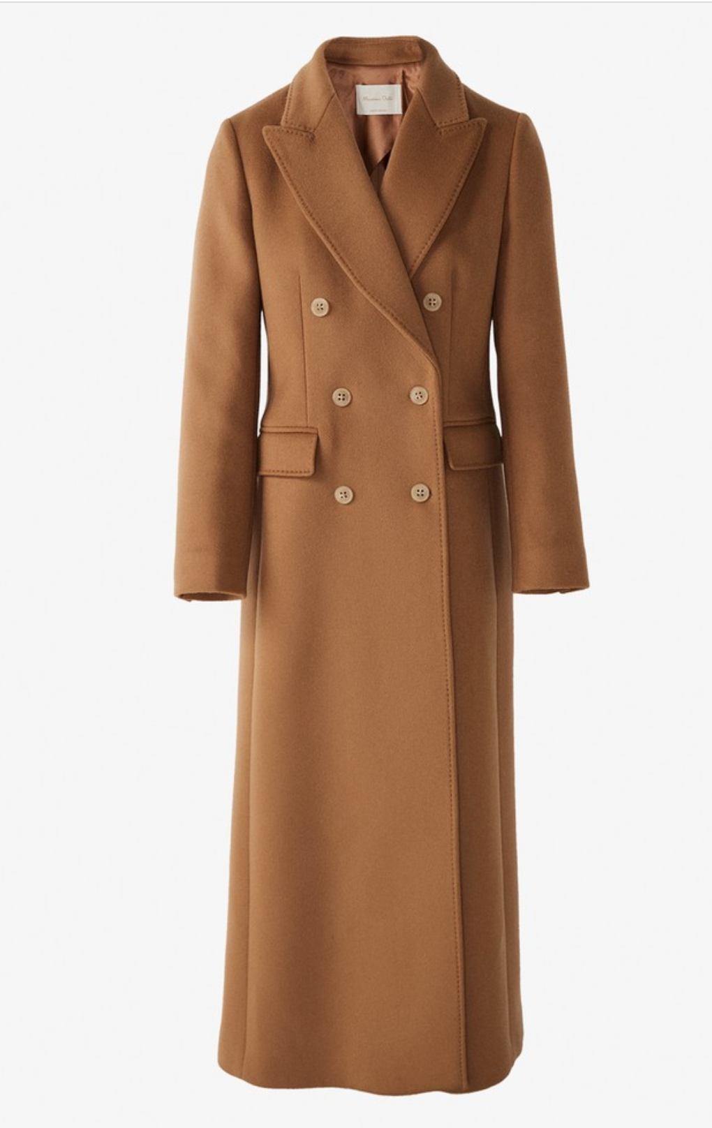 Massimo Dutti Limited Edition Buttoned Cashmere Wool Coat in Camel